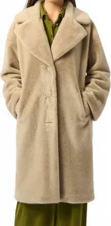 Joseph Ribkoff Faux Fur Straight Coat In Almond