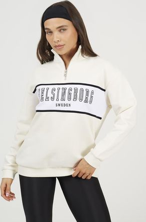 Brave Soul Felpa color crema ricamata con collo a imbuto e zip corta-Bianco