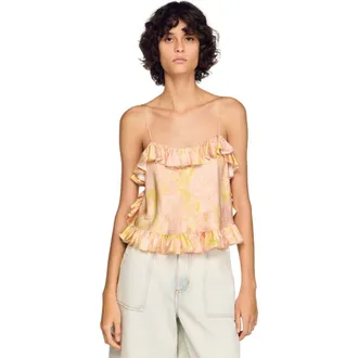 Sandro Flower print crop top in Pink /Green at Nordstrom, Size X-Large