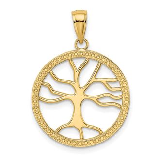 Diamond2Deal 14k Gold Large Tree Of Life In Round Frame Charm