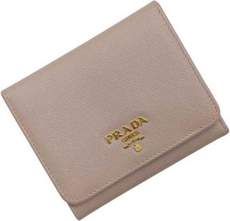 Prada Beige Saffiano Triangle Wallet (Tri-Fold) (Pre-Owned)