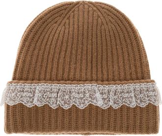 Ganni Muts met kanten rand - Dames - Hoeden - Bruin - ONE Size - Wol - Accessoires