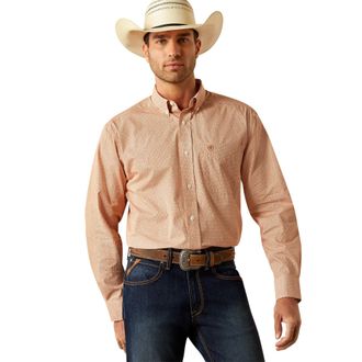 Ariat Mens Wrinkle Free Brysen Classic Fit Western Shirt Long Sleeve in Orange, Size Small, by Ariat
