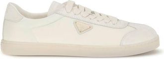 Prada Mens Due Leather White Sneakers - Ivory Nylon - Size 41.5 EU/IT