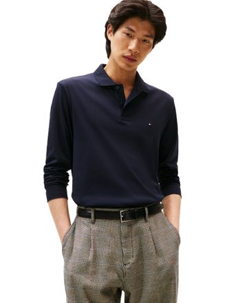 Tommy Hilfiger Mens Long Sleeve Casual Polo Shirts in Regular Fit with Liquid Cotton, Desert Sky, XL