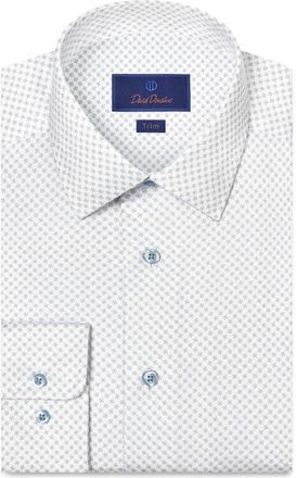 David Donahue Trim Fit Neat Print Cotton Dress Shirt in White/Dune at Nordstrom, Size 16.5 - 36