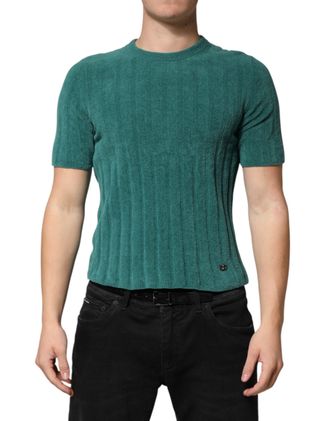 Dolce & Gabbana Dark Green Cotton Blend Men Crew Neck Mens T-shirt