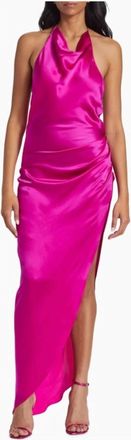 Amanda Uprichard Elektra Gathered Silk Halter Gown In Dark Hot Pink