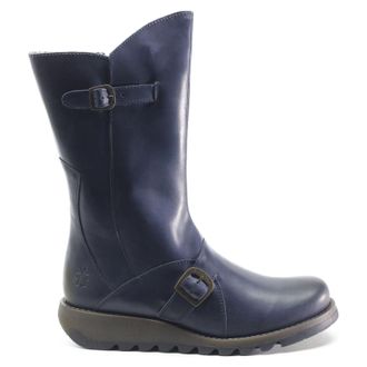 FLY London MES 2 Rug Leather Womens Calf Length Boots - Blue - Size:UK 5