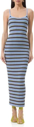 AFRM Ashlyn Cozy Rib Body-Con Midi Dress in Iris Stripe at Nordstrom, Size X-Small