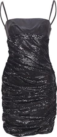 Alexander Wang black lambskin leather Sequin Goddess ruched dress US4 S