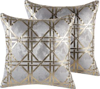 Beliani Conjunto De 2 Cojines Decorativos Patr&oacute;n Diamantes Geom&eacute;trico Gris 45 X 45 Cm Decoraci&oacute;n Glamour Cassia