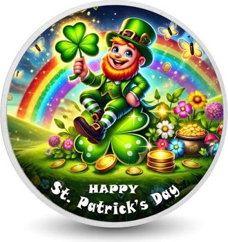 OEM Moneda De Color De 1 Oz De Un Duende Afortunado En Un Jard&iacute;n De Tr&eacute;boles Arco&iacute;ris