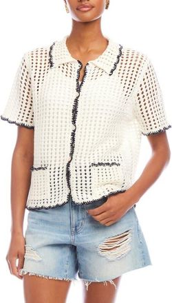 Fifteen Twenty Gemma Open Knit Button-Up Shirt in Off White /Navy at Nordstrom, Size X-Small