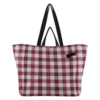 Generic Rose Red Plaid print Reusable Canvas Tote Bag, Heavy Duty Grocery Shopping Bag with Hard Bottom Double Handles Large Capacity Work Groceries Travel