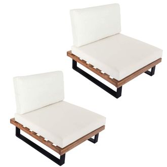Hhg Juego De 2 Sillones Lounge Hhg 469, Sillones De Jard&iacute;n, Madera De Acacia Spun Poly Con Certificaci&oacute;n Fsc, Aluminio, Marr&oacute;n Claro, Tapizado Blanco Crem
