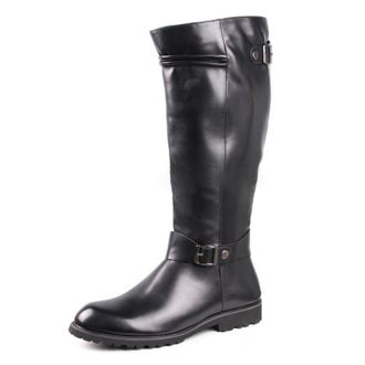 Generic Mens PU Leather Knee High Boots with Side Zipper Low Block Heel Riding Boots Round Toe Casual Long Boot,Black,5.5 UK