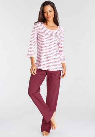Vivance Pyjama VIVANCE DREAMS, Damen, Gr. 32/34, bunt (pink, rot, gestreift), Single Jersey, Obermaterial: 100% Baumwolle, gestreift, bequem lang, Rundhals, e