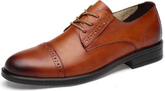 Generic Dress Oxford for Men Lace Up Cap Toe Derby Shoes Cowhide Low Top Slip Resistant Block Heel Anti-Slip Classic(Yellow,5.5 UK)