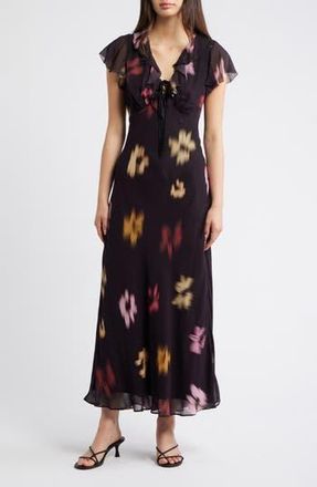 Rails Neela Blurred Floral Ruffle Maxi Dress in Onyx Blurred Floral at Nordstrom Rack, Size Xx-Small