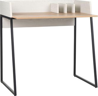 Beliani Beliani - Escritorio madera clara blanco negro 90 x 60 cm mdf organizador mesa Anah