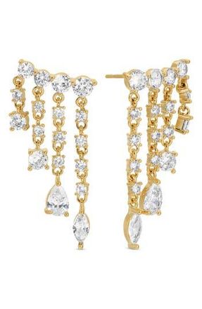 Eye Candy Los Angeles Mariana Cubic Zirconia Fringe Drop Crawler Earrings in Gold at Nordstrom Rack