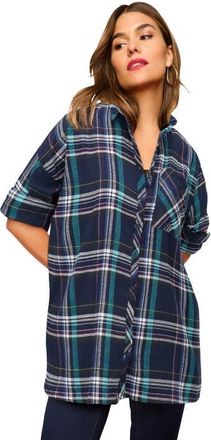 Roaman's Plaid Flannel Tunic in Navy Light Jade Plaid at Nordstrom, Size 32