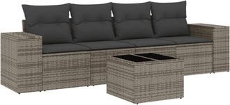 vidaXL Juego De Sof&aacute;s Jard&iacute;n Con Cojines 5 Pzas Rat&aacute;n Sint&eacute;tico Gris Vidaxl