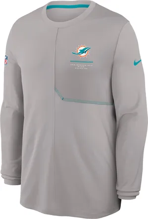 Nike Miami Dolphins Sideline Coach Nike Mens Dri-FIT NFL Long-Sleeve Top in Grey | 03B10B9A9P-B8B