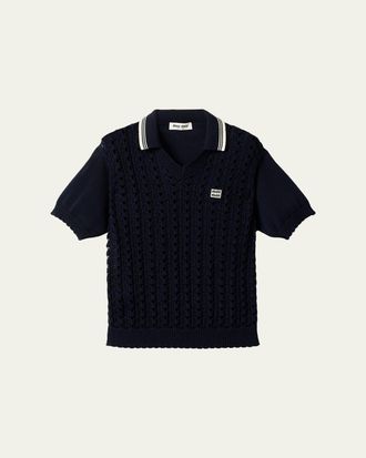 Miu Miu Crochet Knit Short-Sleeve Polo Shirt