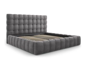 MICADONI Cama con cabecero y ba&uacute;l de terciopelo gris