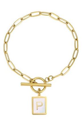 Adornia 18K Gold Plated Mother-of-Pearl Initial Charm Toggle Bracelet in White/Gold-P at Nordstrom Rack