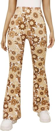 Generic 2025 Trousers Womens Casual Sports Comfortable Floral Prints Flared Trousers Pants (Brown, S)