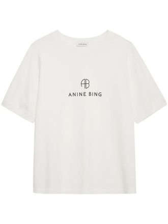 Anine Bing Jaylin T-Shirt Monogramm Elfenbein