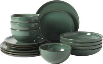 Gibson Home Beckett 16-Piece Matte Reactive Glaze Stoneware Dinnerware Set in Green at Nordstrom