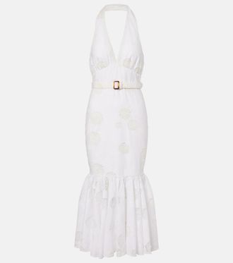 Self Portrait Halterneck linen and cotton midi dress