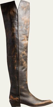 Khaite Clive Leather Over-The-Knee Western Boots