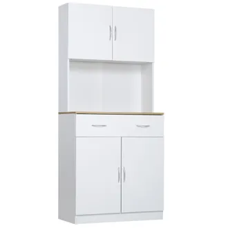 OEM Armario Alacena De Cocina Con Caj&oacute;n 4 Puertas Y Estantes Interiores Ajustables Mueble De Almacenaje 80x40x180 Cm Blanco