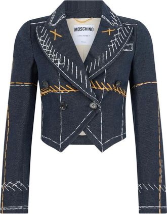 Moschino Jassen, Dames, Blauw, S, Katoen, Cropped Katoenen Blazer