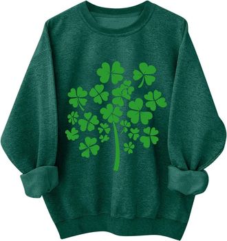 Generic St Patricks Day Tops Crew Neck Long Sleeve Shamrock Printed Green Top Paddys Day Sweatshirt Irish Tops St Patricks Outfits Lucky Gifts (Size 16-18)
