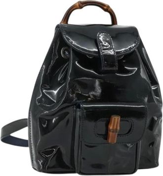 Gucci Pre-owned Backpacks, female, Blue, Size: ONE SIZE Pre-owned Vintage Patent Leather Backpack
