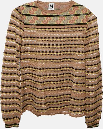 M Missoni Beige Pointelle Knit Long Sleeve Knit Top