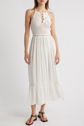 Lipsy Crochet Ruffle Hem Maxi Dress in White at Nordstrom, Size 12 Us