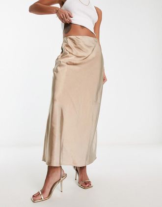 Mango satin slip maxi skirt in beige-Neutral
