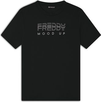 Freddy T-shirt girocollo con grafica dorata e perline