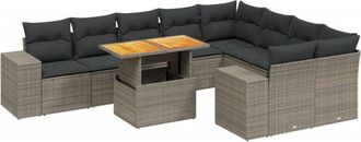 vidaXL Set De Sof&aacute;s De Jard&iacute;n 10 Pzas Con Cojines Rat&aacute;n Sint&eacute;tico Gris Vidaxl