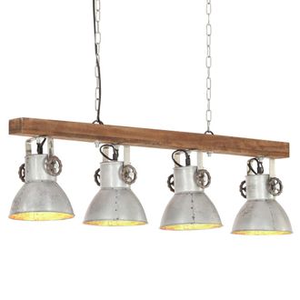 vidaXL L&aacute;mpara De Techo Industrial Madera De Mango Plateado E27 Vidaxl