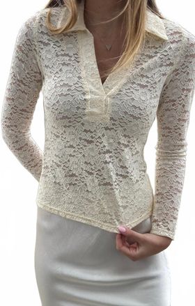 Red Haute Dahlia Deep V Collar Lace Top In Cream