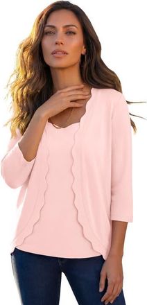 Roaman's Scalloped Cardigan And Tank Set in Soft Blush at Nordstrom, Size 16