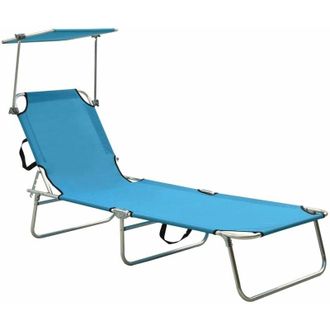 vidaXL Folding Sun Lounger with Canopy Steel Turquoise and Blue vidaXL